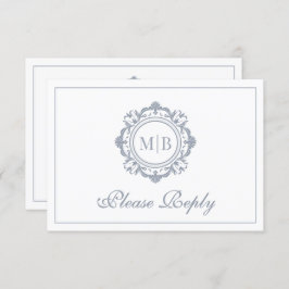 Verzierte Floral Monogram Silver Wedding RSVP Karte