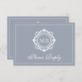 Verzierte Floral Monogram Silver Wedding RSVP Karte