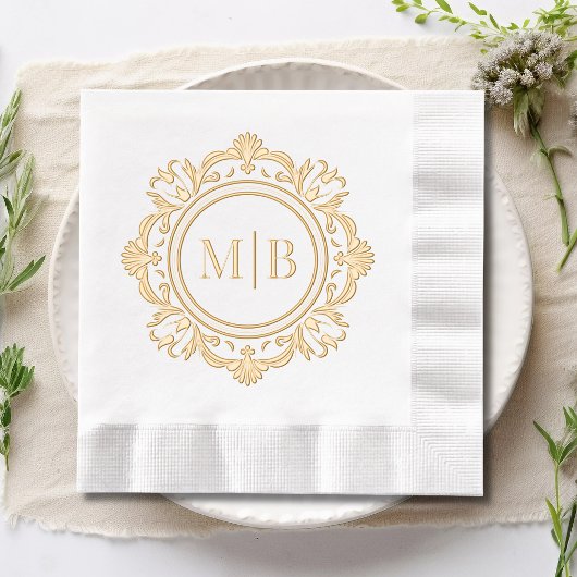 Verzierte Floral Monogram Wedding Custom Servietten Mit Folie
