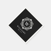 Verzierte Floral Monogram Wedding Elegant Black Serviette (Ecke)