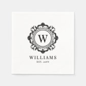 Verzierte Floral Monogram Wedding Elegant Black Serviette (Vorderseite)