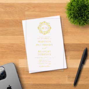 Verzierte Floral Monogram Wedding Elegant Gold Acryleinladungen