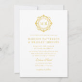 Verzierte Floral Monogram Wedding Elegant Gold Einladung (Vorderseite)