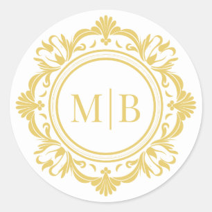 Verzierte Floral Monogram Wedding Elegant Gold Runder Aufkleber