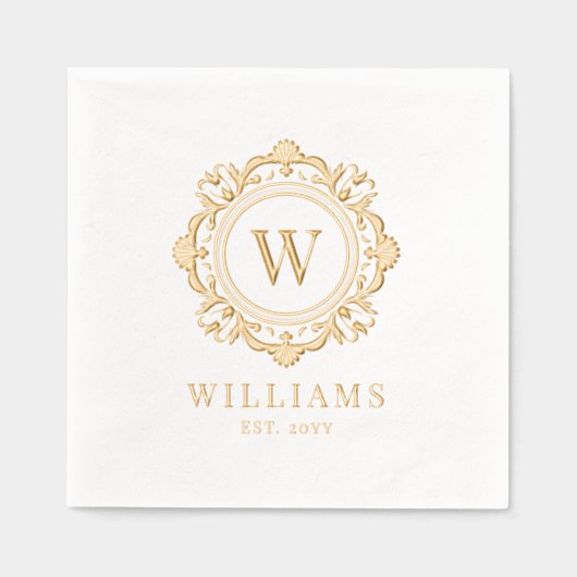 Verzierte Floral Monogram Wedding Elegant Gold Servietten Mit Folie (Vorderseite)
