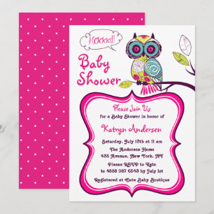 Verzierte florale Eule Hot Pink Baby Shower Einlad Einladung
