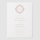 Verzierte florale Monogram Wedding Elegant Vellum  Pergament Einladungen (Vorderseite)