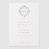 Verzierte florale Monogram Wedding Elegant Vellum Pergament Einladungen (Vorderseite)