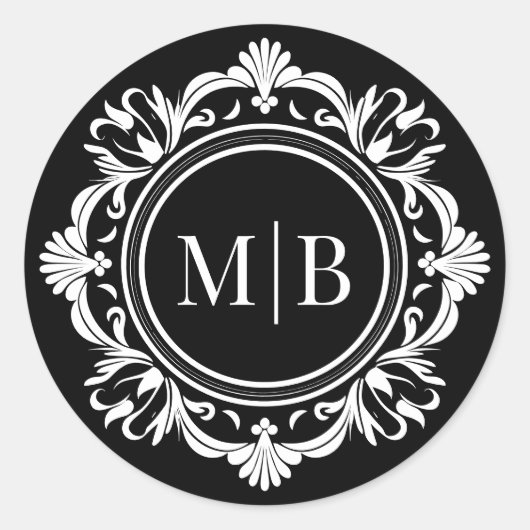 Verzierte florale Monogramm Hochzeit elegant Schwa Runder Aufkleber (Vorderseite)