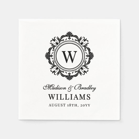 Verzierte florale Monogramm Hochzeit elegant Schwa Serviette (Vorderseite)