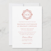 Verzierte florale Monogramm Hochzeit Elegante Rose Einladung (Vorderseite)