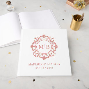 Verzierte florale Monogramm Hochzeit Elegante Rose Gästebuch