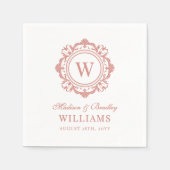 Verzierte florale Monogramm Hochzeit Elegante Rose Serviette (Vorderseite)