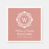 Verzierte florale Monogramm Hochzeit Elegante Rose Serviette (Vorderseite)