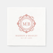 Verzierte florale Monogramm Hochzeit Elegante Rose Serviette (Vorderseite)