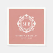 Verzierte florale Monogramm Hochzeit Elegante Rose Serviette (Vorderseite)