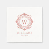 Verzierte florale Monogramm Hochzeit Elegante Rose Serviette (Vorderseite)