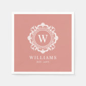 Verzierte florale Monogramm Hochzeit Elegante Rose Serviette (Vorderseite)