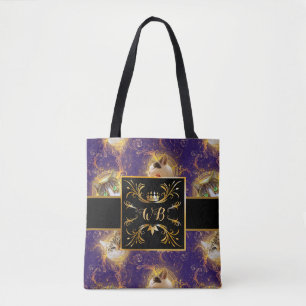 Verzierte florale Monogramm Niedliche Katze - Roya Tasche