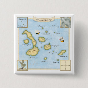 Verzierte Galapagos Archipel Karte mit Segelschiff Button