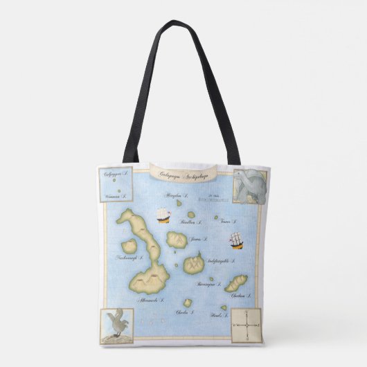 Verzierte Galapagos Archipel Karte mit Segelschiff Tasche (Rückseite)