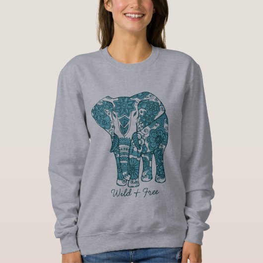 Verzierte Gemusterte Elefantenkunst Wild und koste Sweatshirt (Vorderseite)