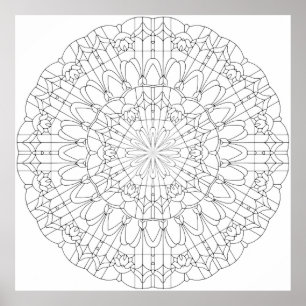 Verzierte Gitter-Blütenblatt-Mandala mit floraler Poster