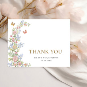 Verzierte Gnade Pastell-Rosa Blumen-Hochzeits-Dank Postkarte