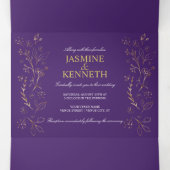 Verzierte Gold Floral Wirbel auf Lila Hochzeit Dreifach Gefaltete Einladung (Innenseite Mitte)