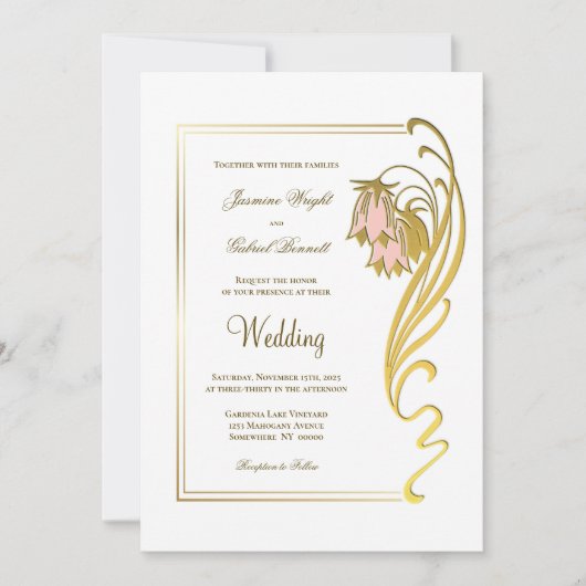 Verzierte Gold Frame Script Hochzeit Einladung (Vorderseite)