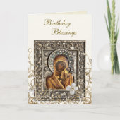 Verzierte Gold Imitats Scrolls Weiße Blume Geburts Karte (Vorderseite)