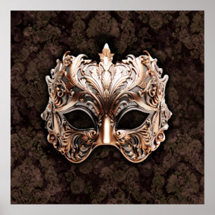 Verzierte Gold-Silber aufwändige Blattmaske Poster
