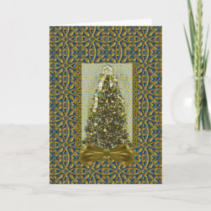 Verzierte Goldbrokat-Weihnachtsgruß-Karte Feiertagskarte