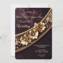 Verzierte goldene Blumenhochzeitseinladung