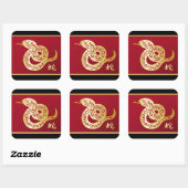 Verzierte goldene chinesische Schlange in Schwarz  Quadratischer Aufkleber (Blatt)