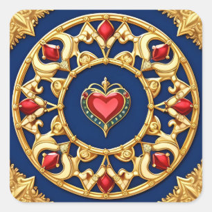 💛 Verzierte goldene Herzrahmen Elegantes Motiv Ku Quadratischer Aufkleber