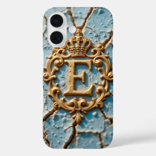👑 Verzierte goldene Krone E Monogramm Luxus Baroc iPhone 16 Hülle