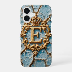 👑 Verzierte goldene Krone E Monogramm Luxus Baroc iPhone 16 Hülle