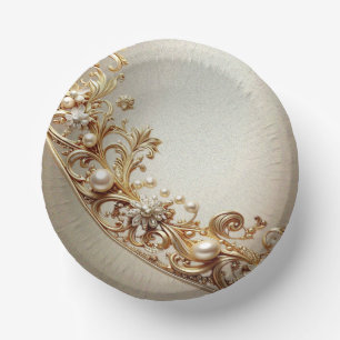Verzierte goldene Papier-Schalen mit Ornamenten Pappteller