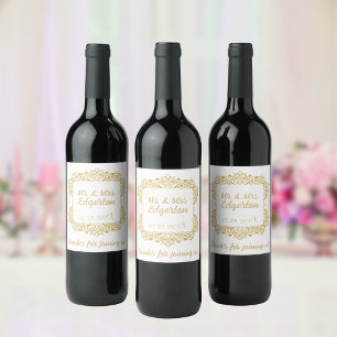 Verzierte goldene Rahmen-Hochzeit personalisiert Weinetikett