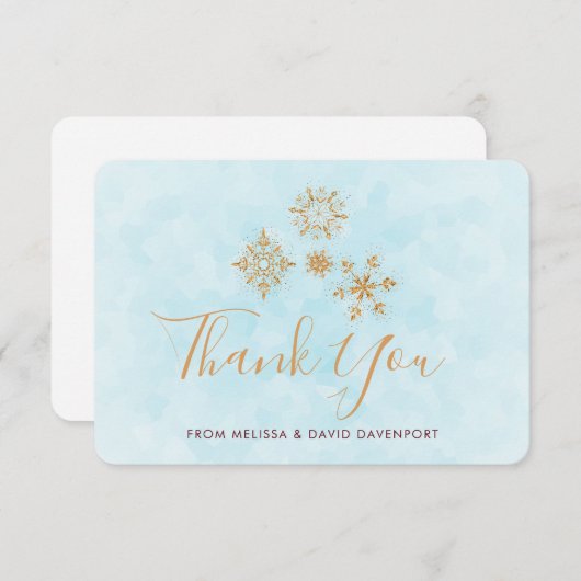 Verzierte Goldene Schneeflocken auf blau, festlich Dankeskarte (Vorne/Hinten)