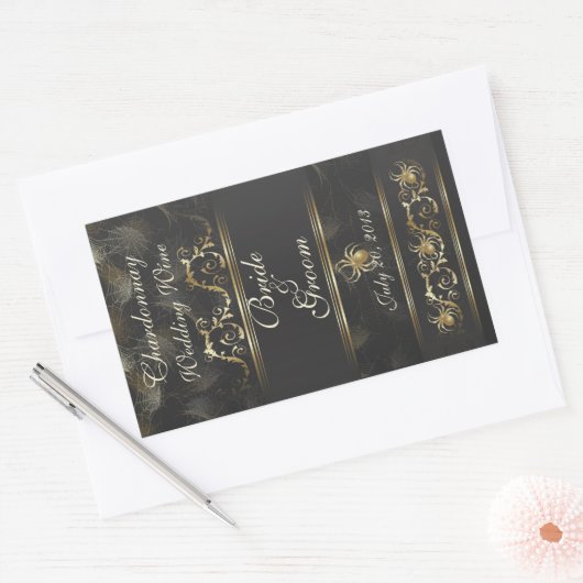 Verzierte Goldene Spinnen Hochzeitsnadel Rechteckiger Aufkleber (Umschlag)