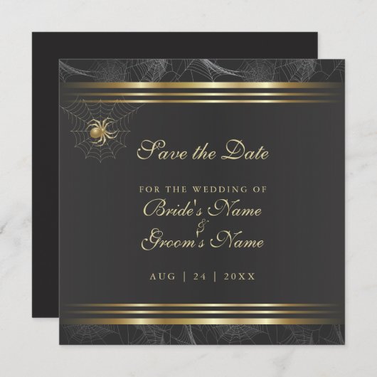 Verzierte Goldene Spinnen Save the Date Einladung (Vorne/Hinten)