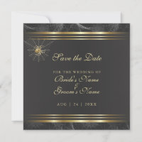 Verzierte Goldene Spinnen Save the Date Einladung