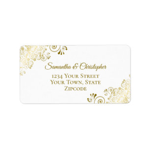 Verzierte goldene und weiße elegante Hochzeitsadre Adressaufkleber