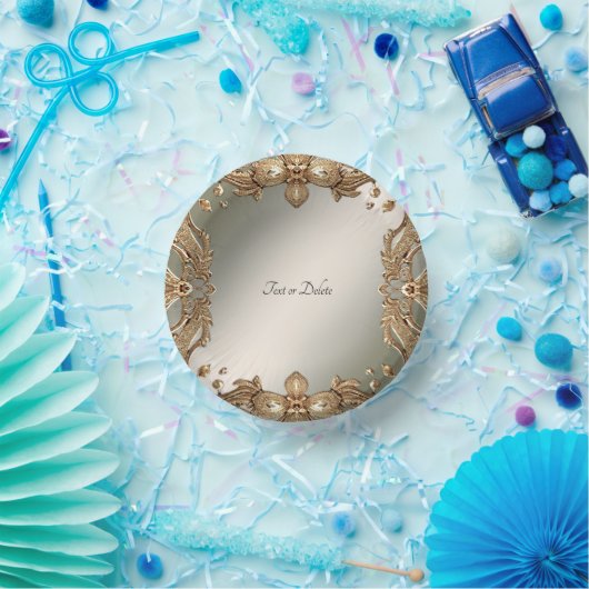 Verzierte Goldpapierbowle Pappteller (Party)