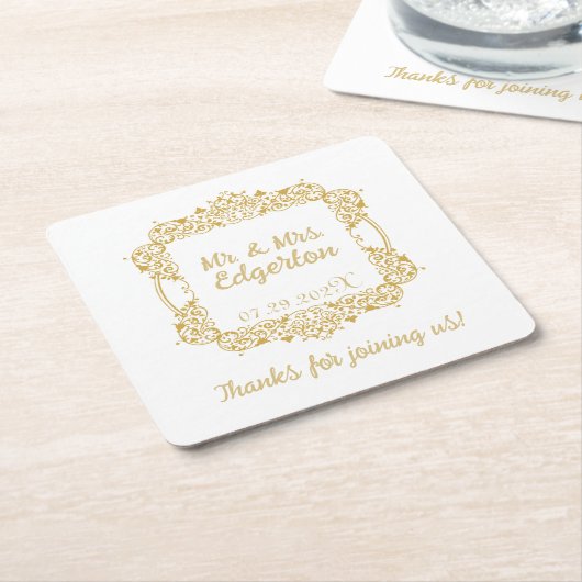 Verzierte Goldrahmen-Hochzeit Personalisiert Rechteckiger Pappuntersetzer (angewinkelt)