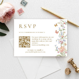 Verzierte Grace Pastel Pink QR-Code Hochzeitskarte Einladung