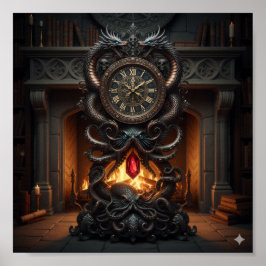 Verzierte Großvateruhr - Dragon & Octopus-Design Poster