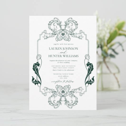 Verzierte Grüne Blumenstraube Einladung (Stehend Vorderseite)